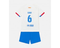 Barcelona Paez Gavi #6 Koszulka Wyjazdowych Dziecięca 2023-24 Krótki Rękaw (+ Krótkie spodenki)